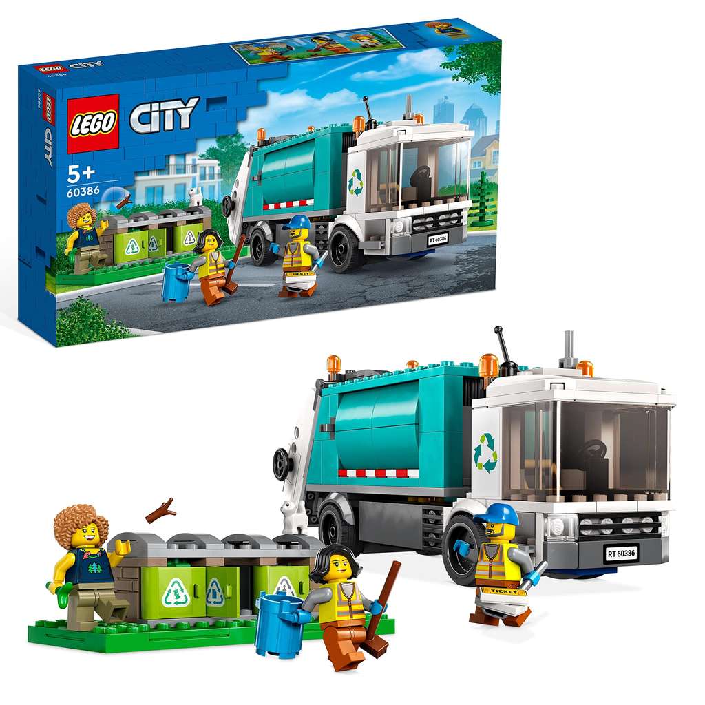 LEGO 60386 City Recycling Truck, Bin Lorry Toy Vehicle Set with 3 Sorting Bins
