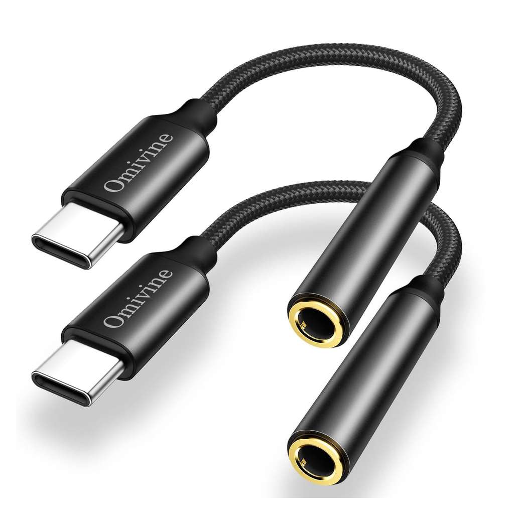 USB C to 3.5mm Jack 2 Pack, USB Type C to Headphone Jack Adapter, 3.5mm to USB-C AUX Nylon Earphone Adapter - Omivine-UK FBA