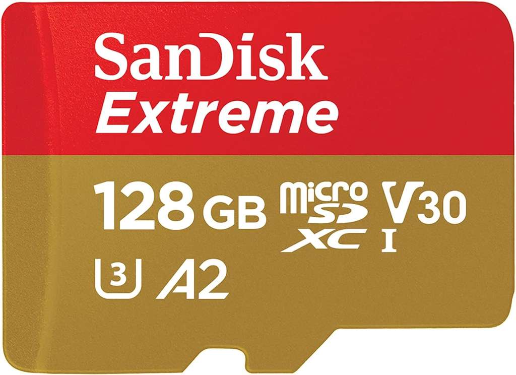 SanDisk 128GB Extreme microSDXC card +SD adapter, microSD card for smartphones, action cameras, drones, V30, up to 190 MB/s