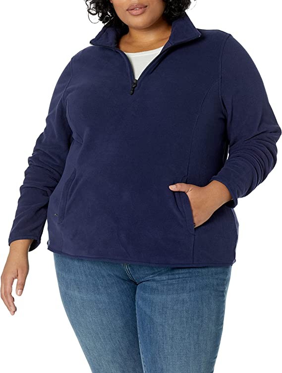 Essentials Women's Classic Fit Long-Sleeve Quarter-Zip Polar Fleece Pullover Jacket (Available in Plus Size)