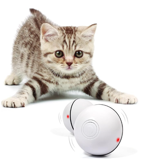 YOFUN Smart Interactive Cat Toy - Newest Version 360 Degree Self Rotating Ball, USB Rechargeable Wicked Ball, Build-in Spinning Led Light, Stiulate Hunting Instinct for Your Kitty (White)